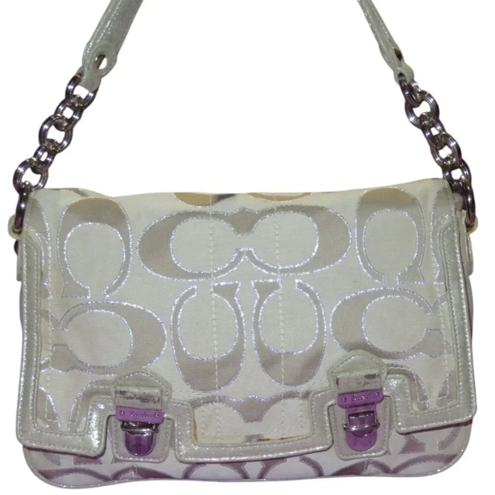 Coach  2011 Poppy Signature C Metallic Canvas & Leather Messenger Flap Satchel